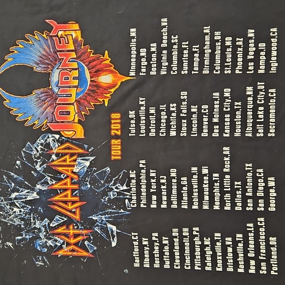 Def Leppard Journey Tour 2018 Black short sleeve Graphic Tee Lg. Cities On Back - Picture 4 of 8